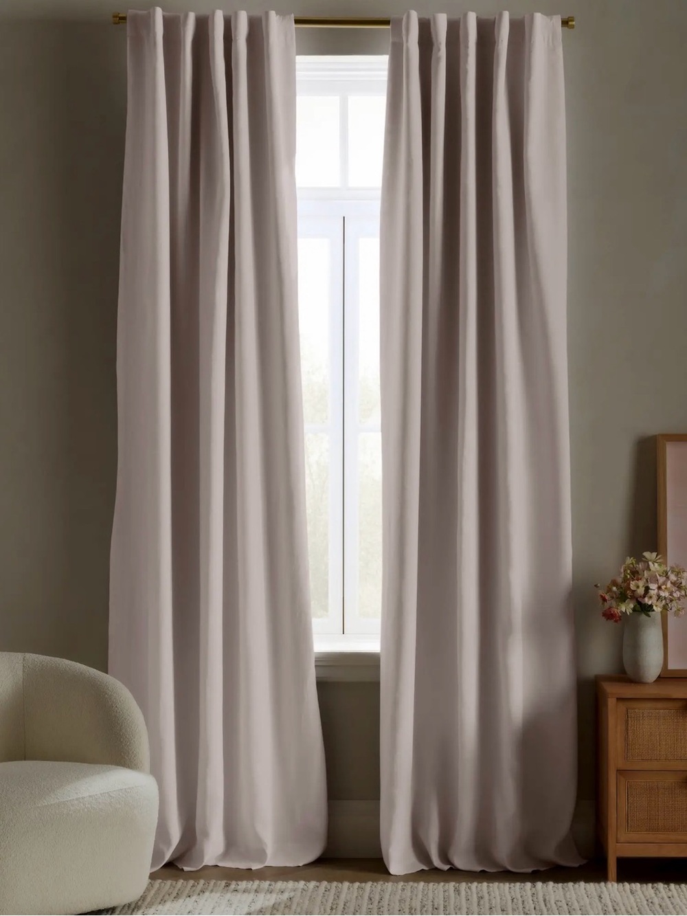 Quince European Linen Blackout Curtain Panel in Vintage Blush
